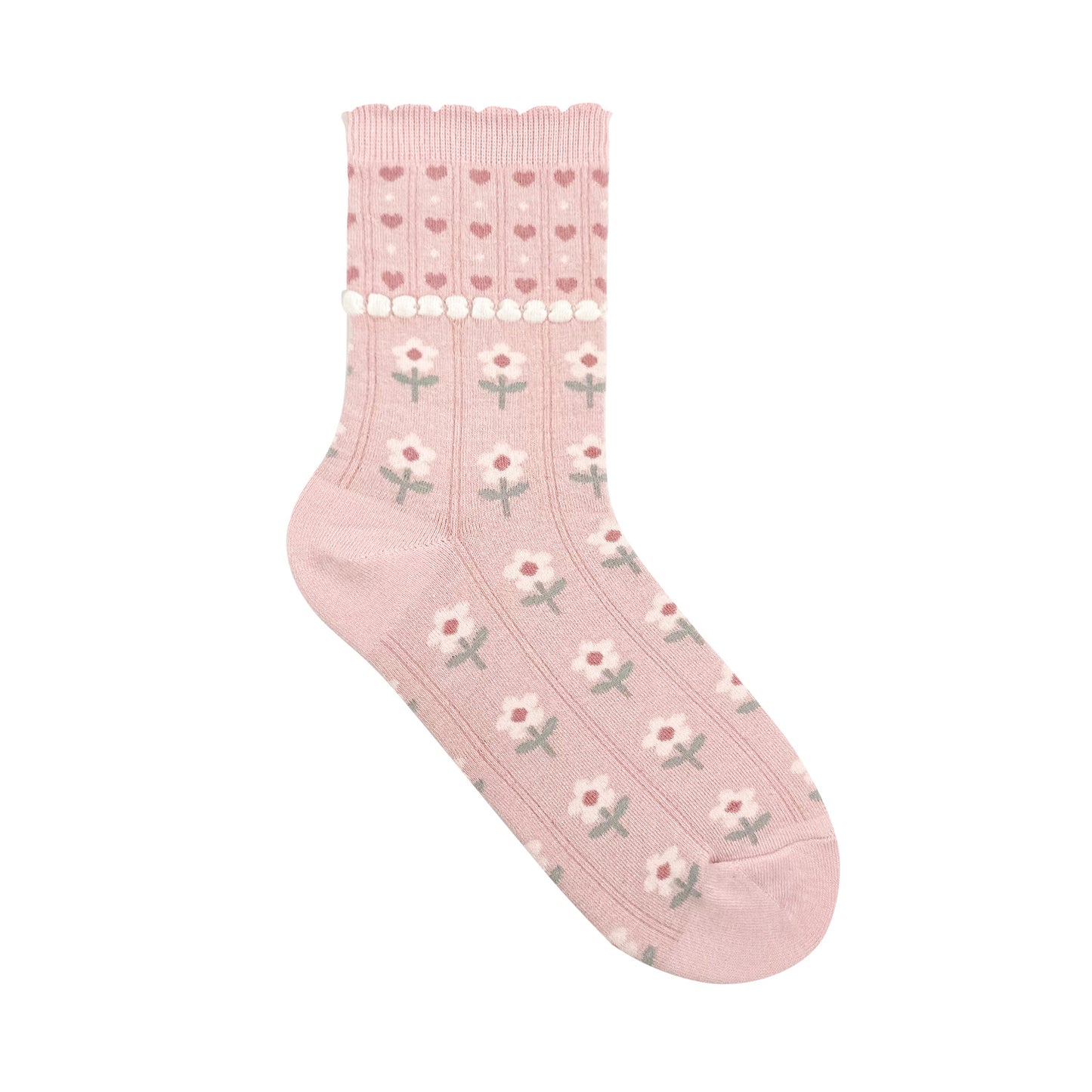 Women's Crew Heart Flower Socks