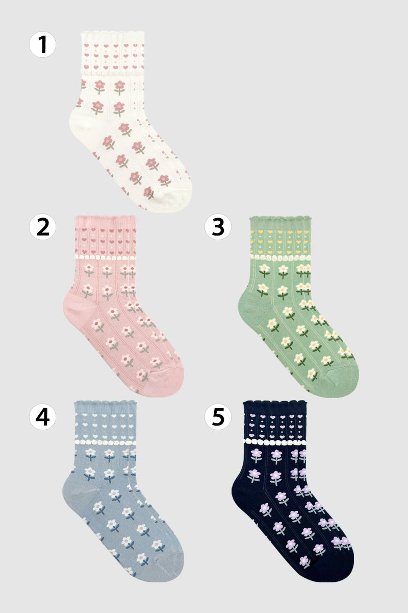 Women's Crew Heart Flower Socks