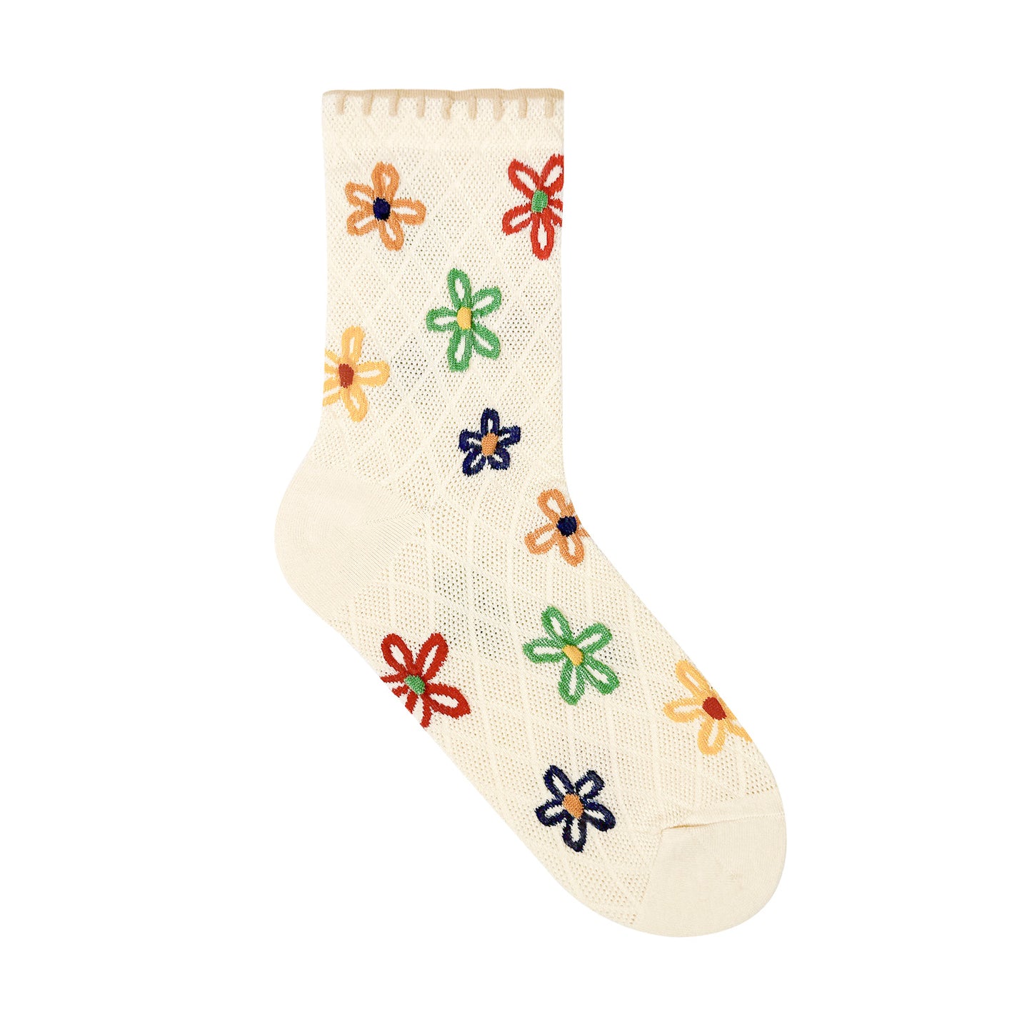 Women's Crew Flower Knit Pattern Socks