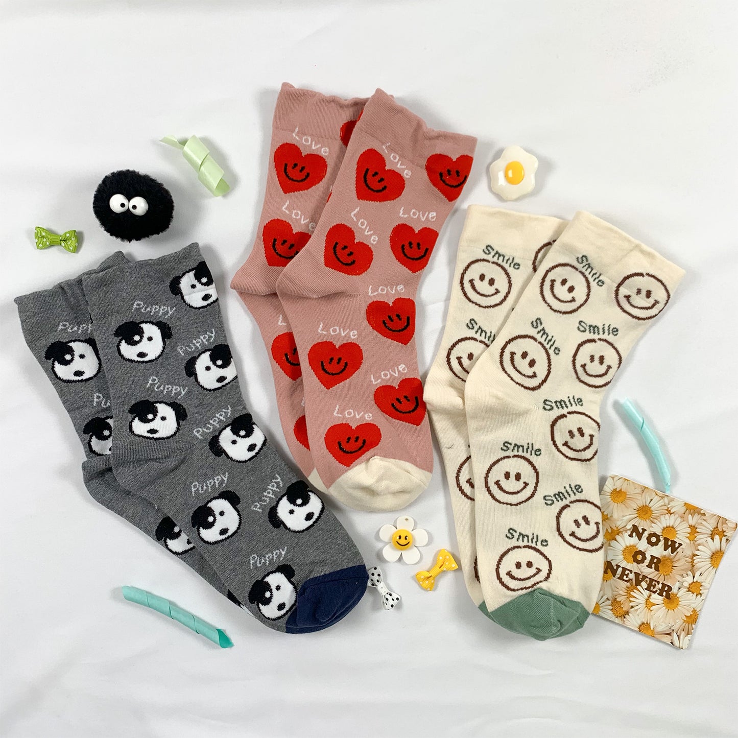 Women's Crew Smile Love Puppy Socks