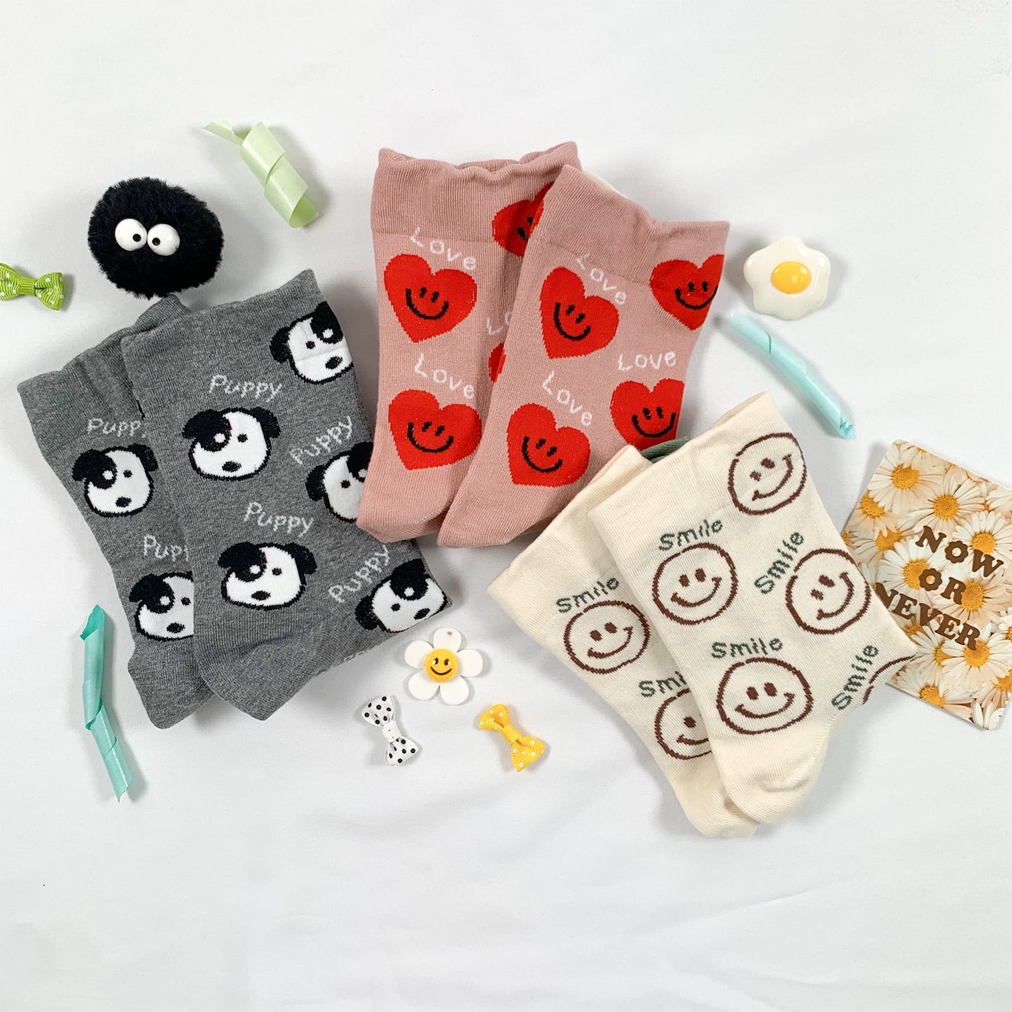 Women's Crew Smile Love Puppy Socks