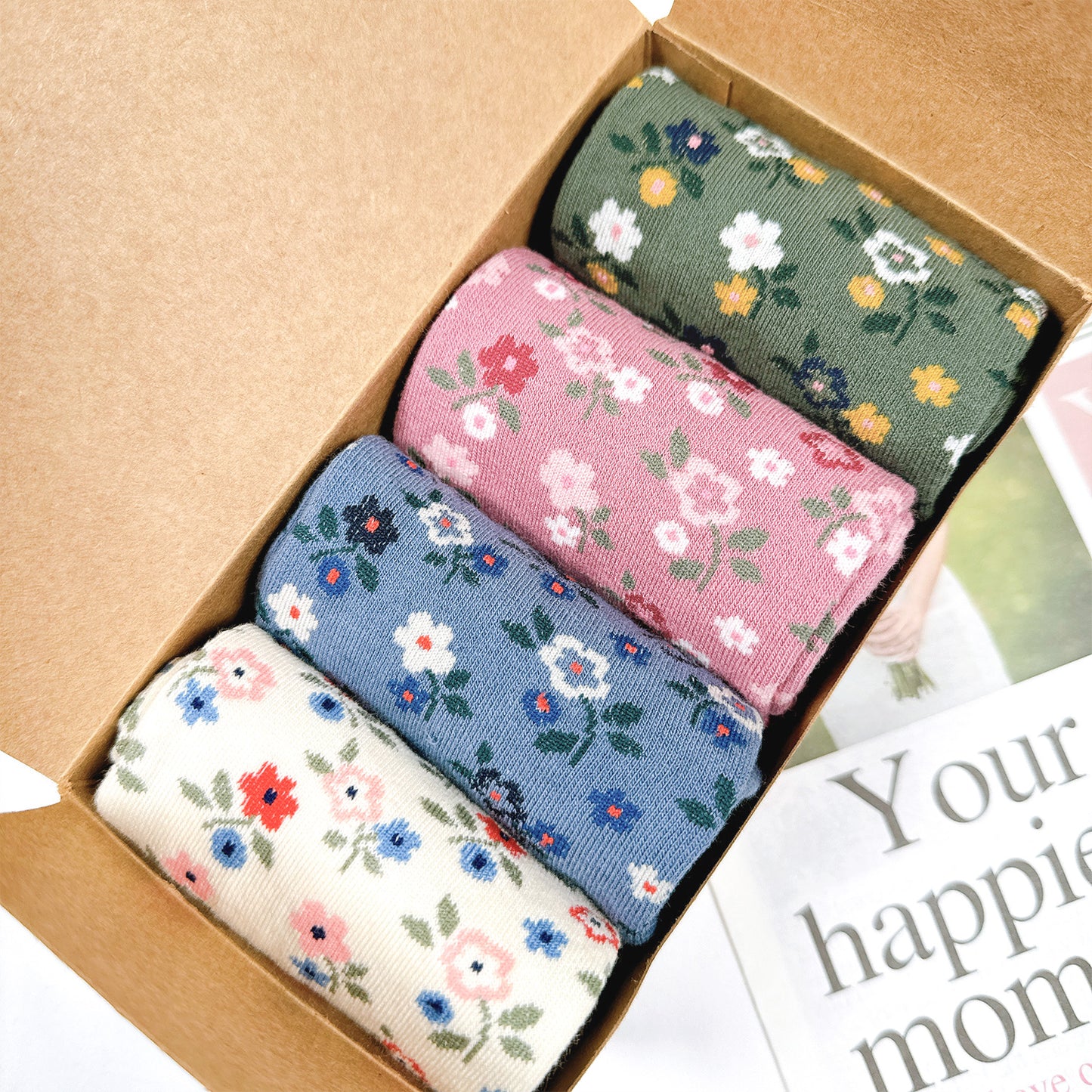 Women's Flower Pattern Crew Socks
