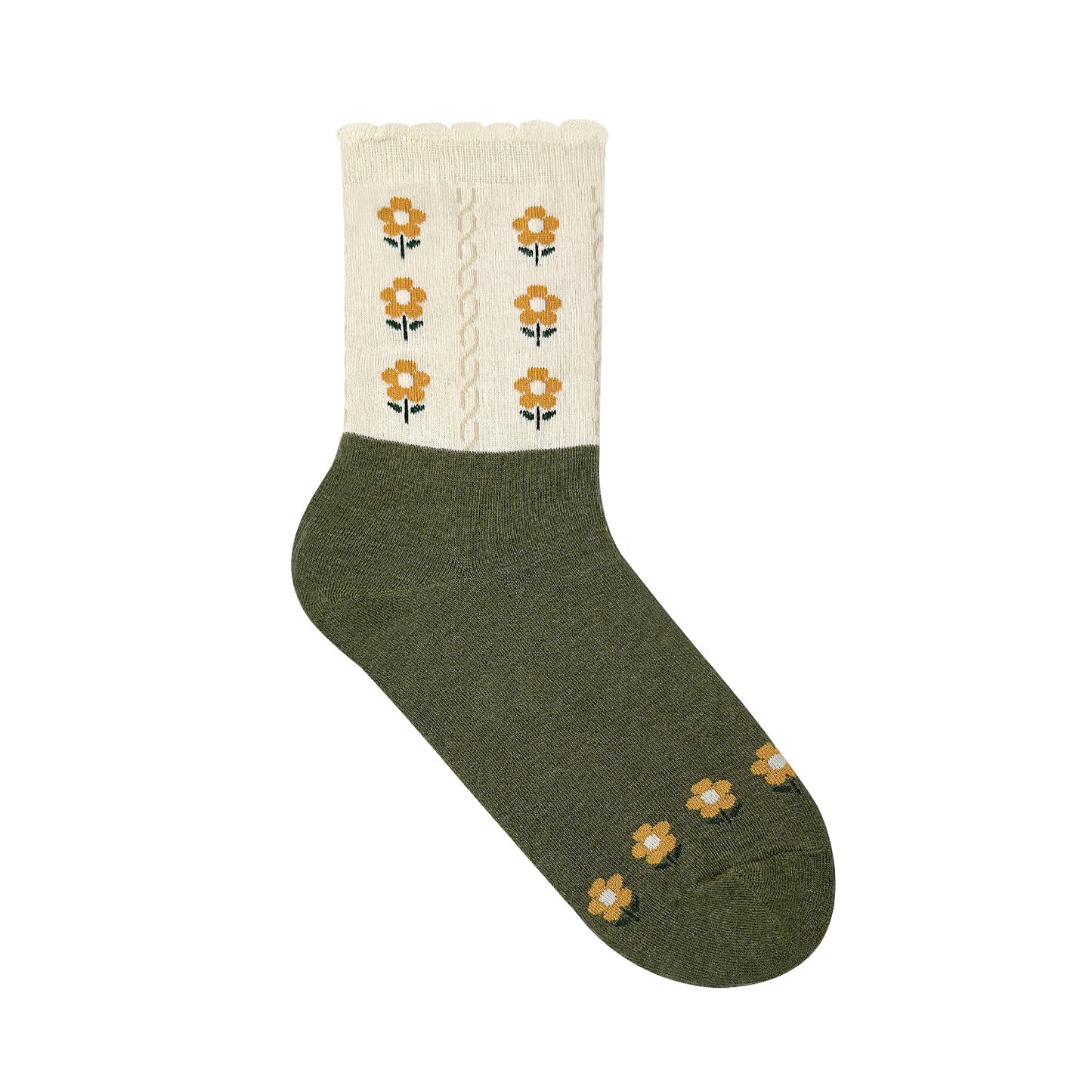 Women's Picot Flower Pattern Crew Socks