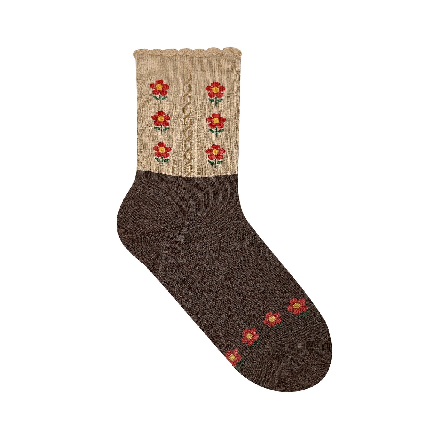 Women's Picot Flower Pattern Crew Socks