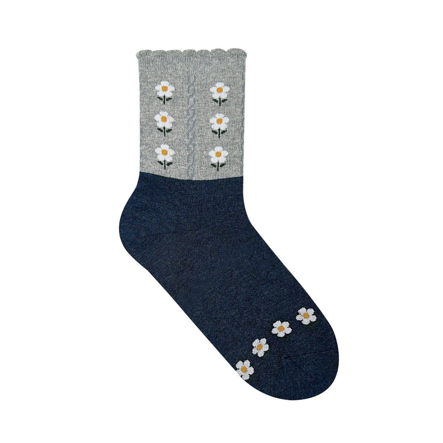 Women's Picot Flower Pattern Crew Socks
