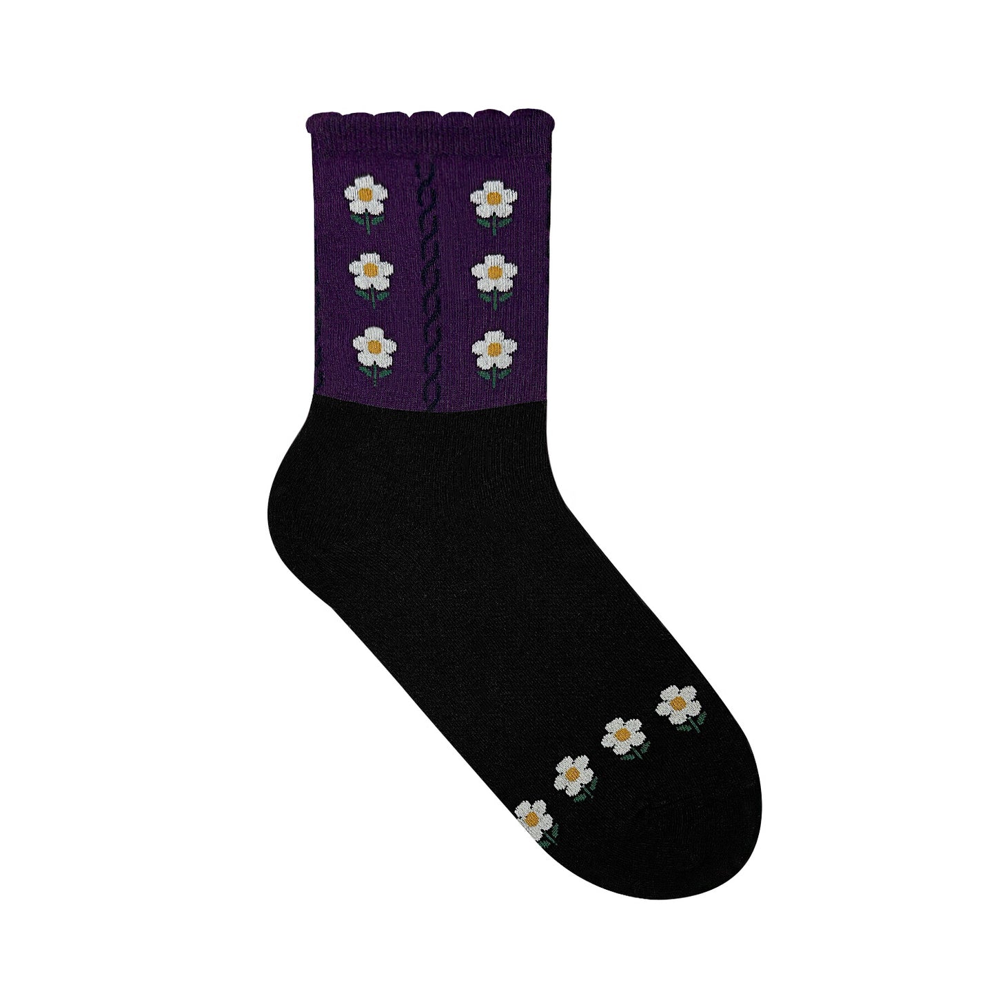 Women's Picot Flower Pattern Crew Socks