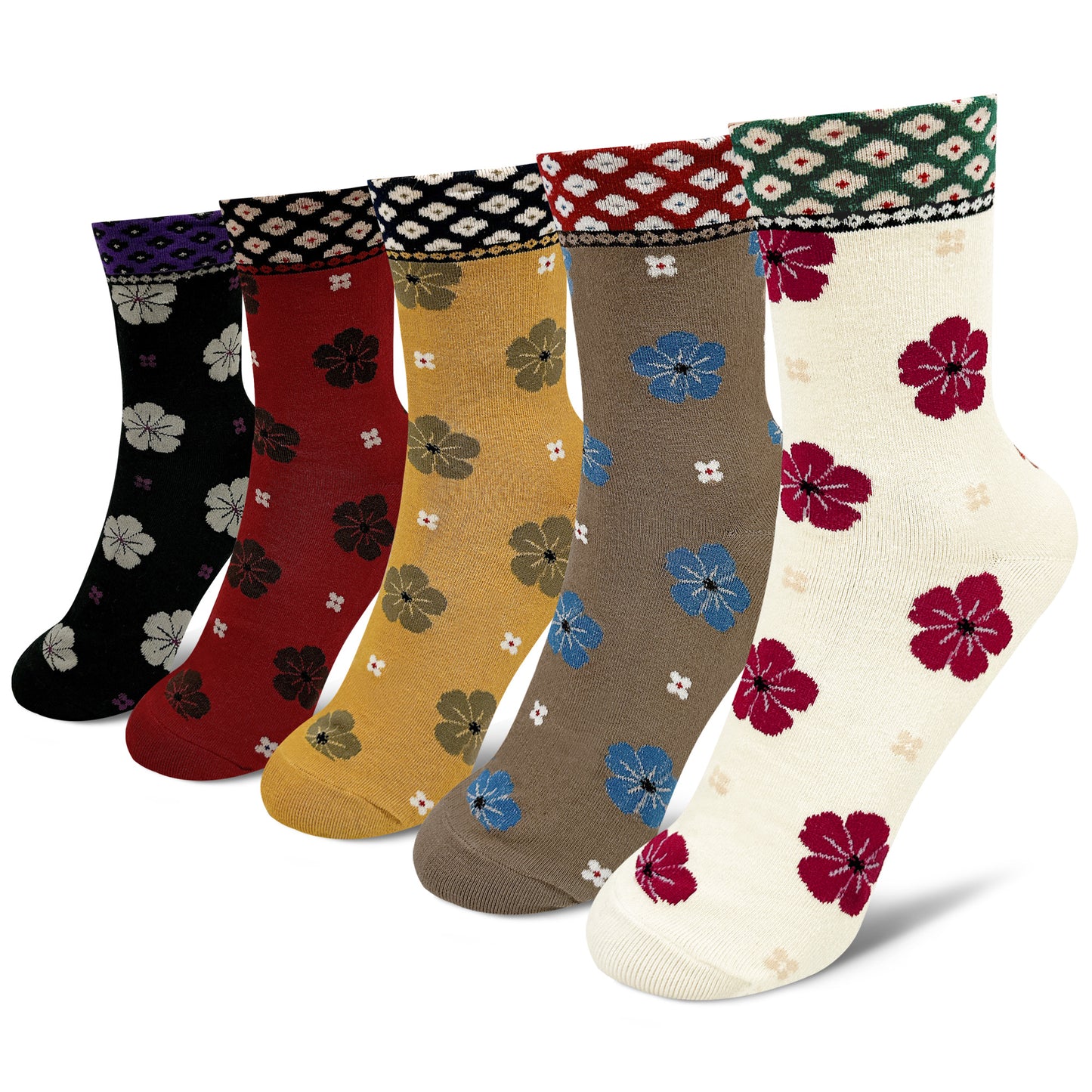 Women's Flower Pattern Crew Socks