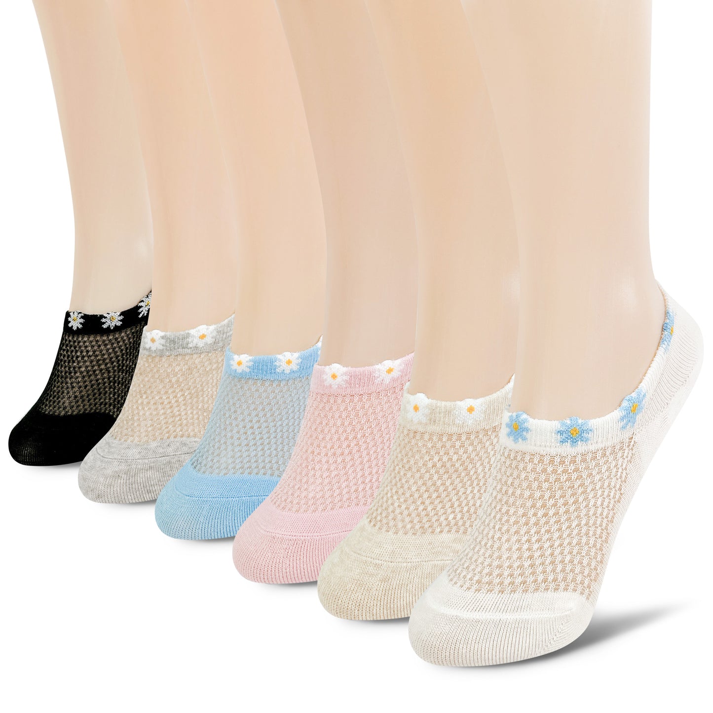 Women's No Show Daisy Netting Thread No Show Socks