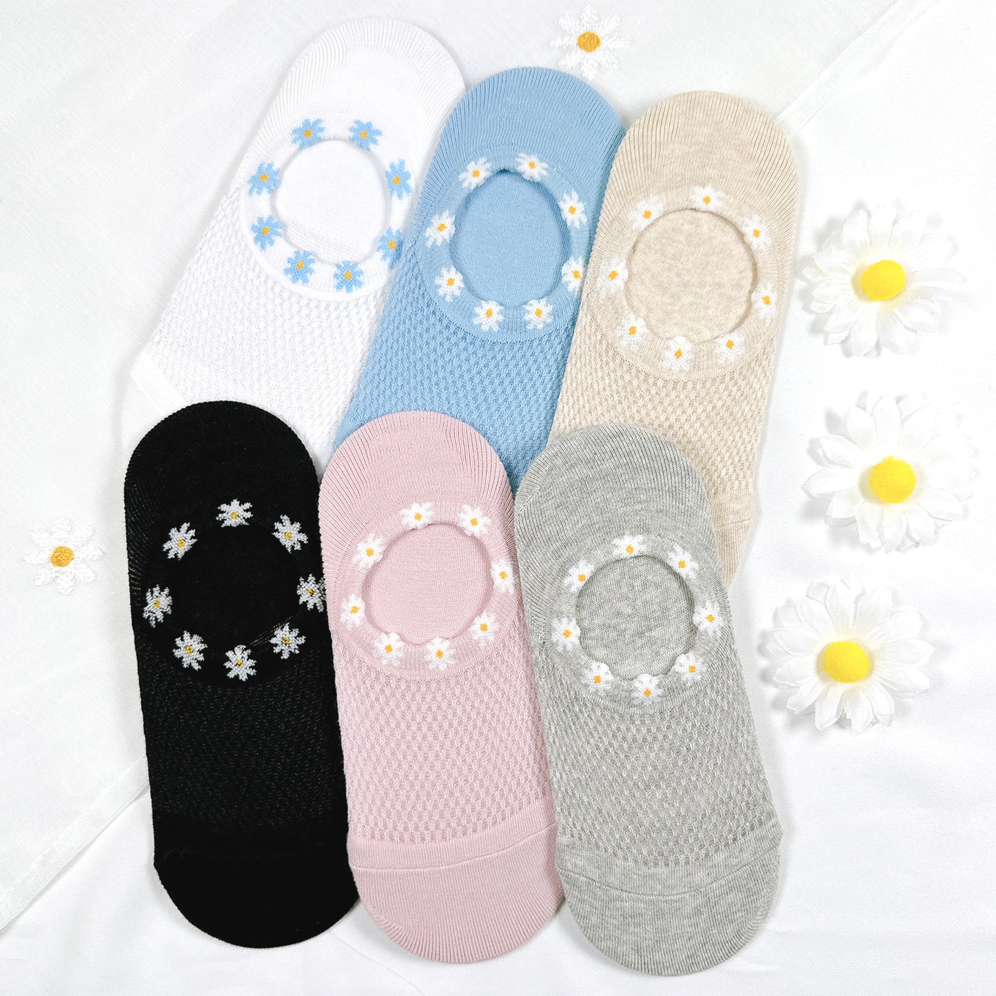 Women's No Show Daisy Netting Thread No Show Socks