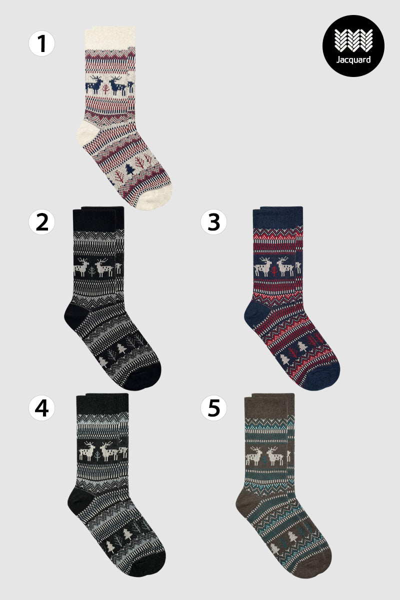 Men's Crew Deer Jacquard Socks