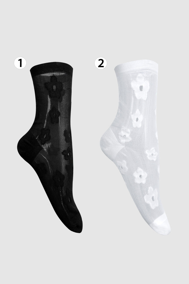 Women's Crew See-Through Simple Flower Socks