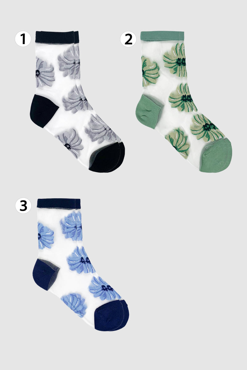 Women's Crew See-Through Simple Big Flower Socks