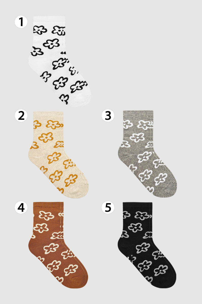 Women's Crew Line Flower Socks