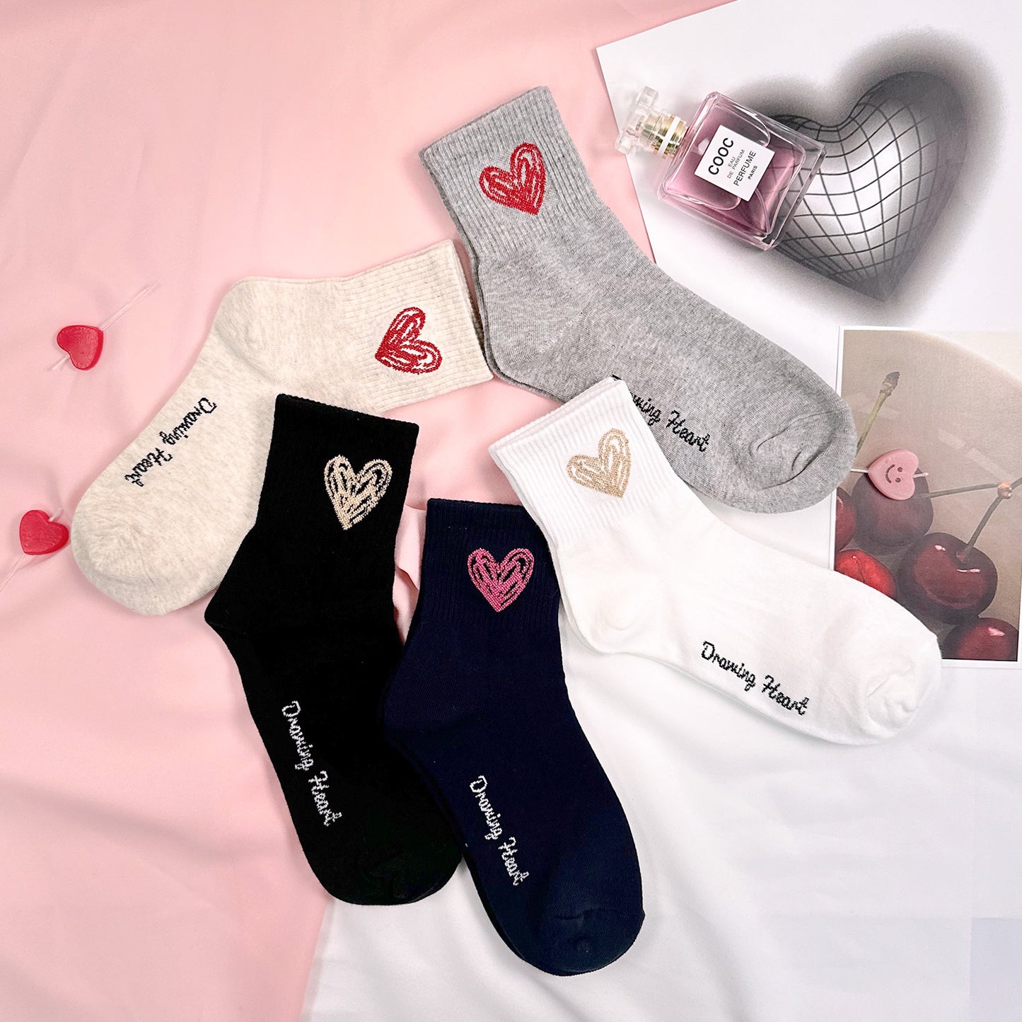 Women's Crew Drawing Heart Socks
