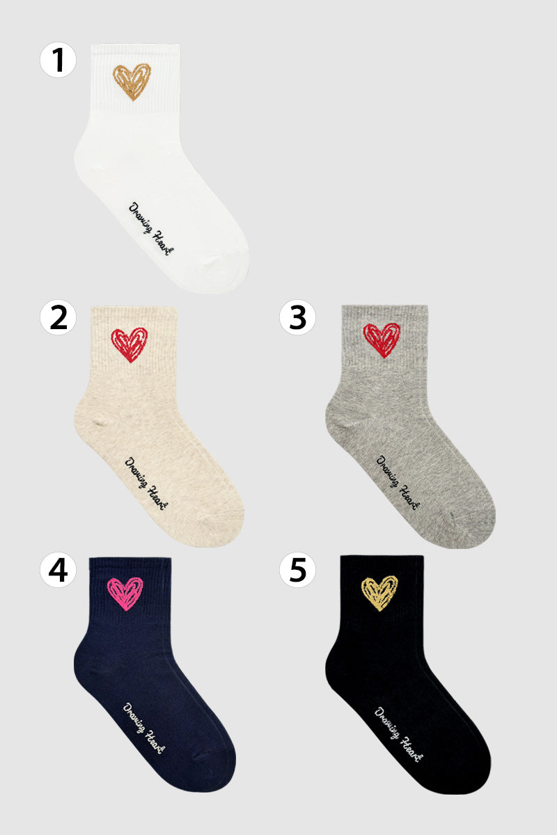 Women's Crew Drawing Heart Socks