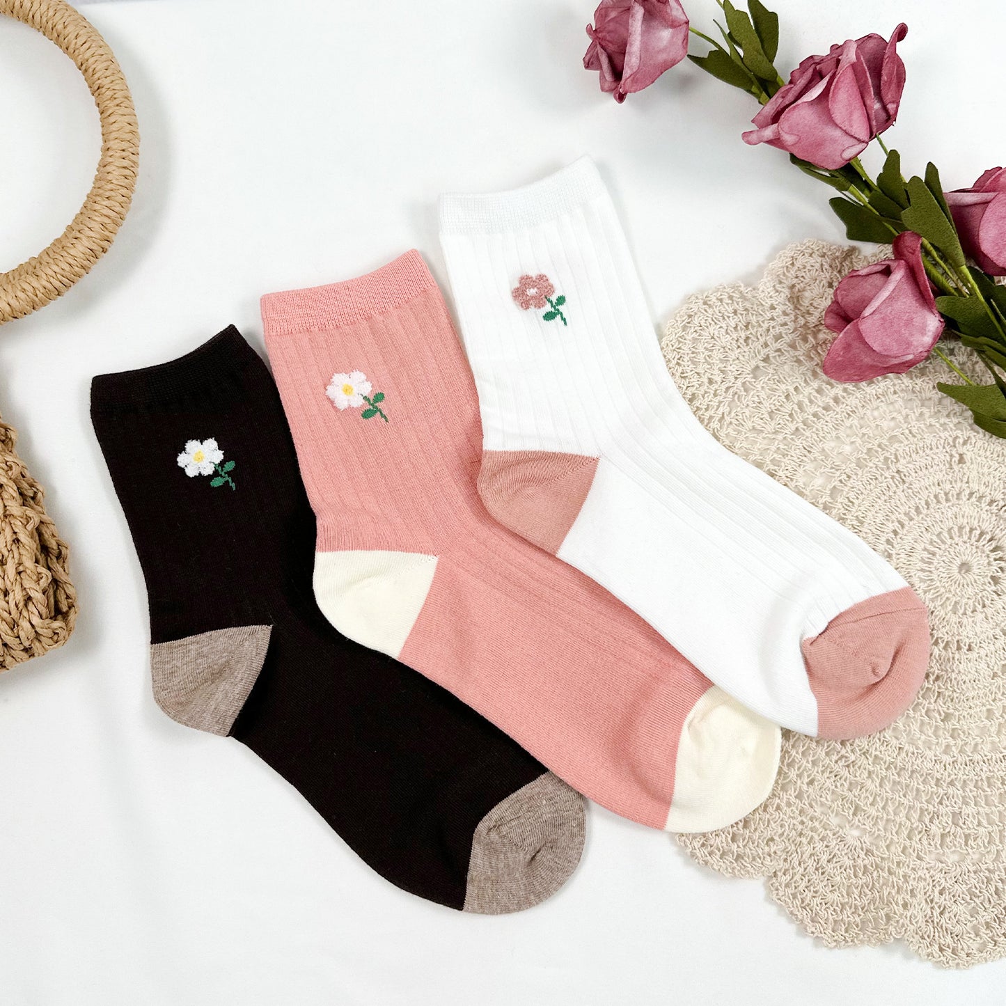 Women's Crew Warm Flower Socks