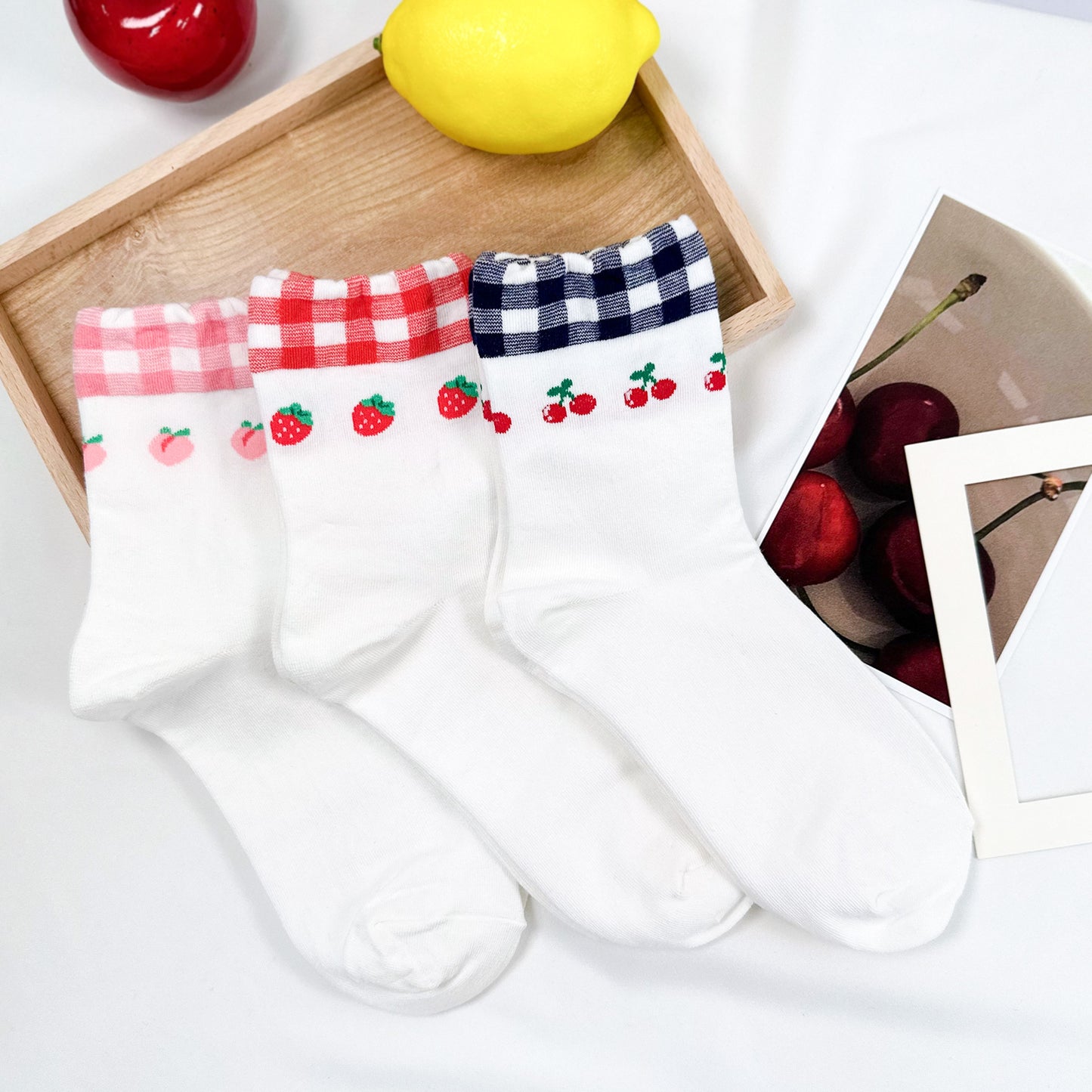 Women's Crew Fruit Check Socks