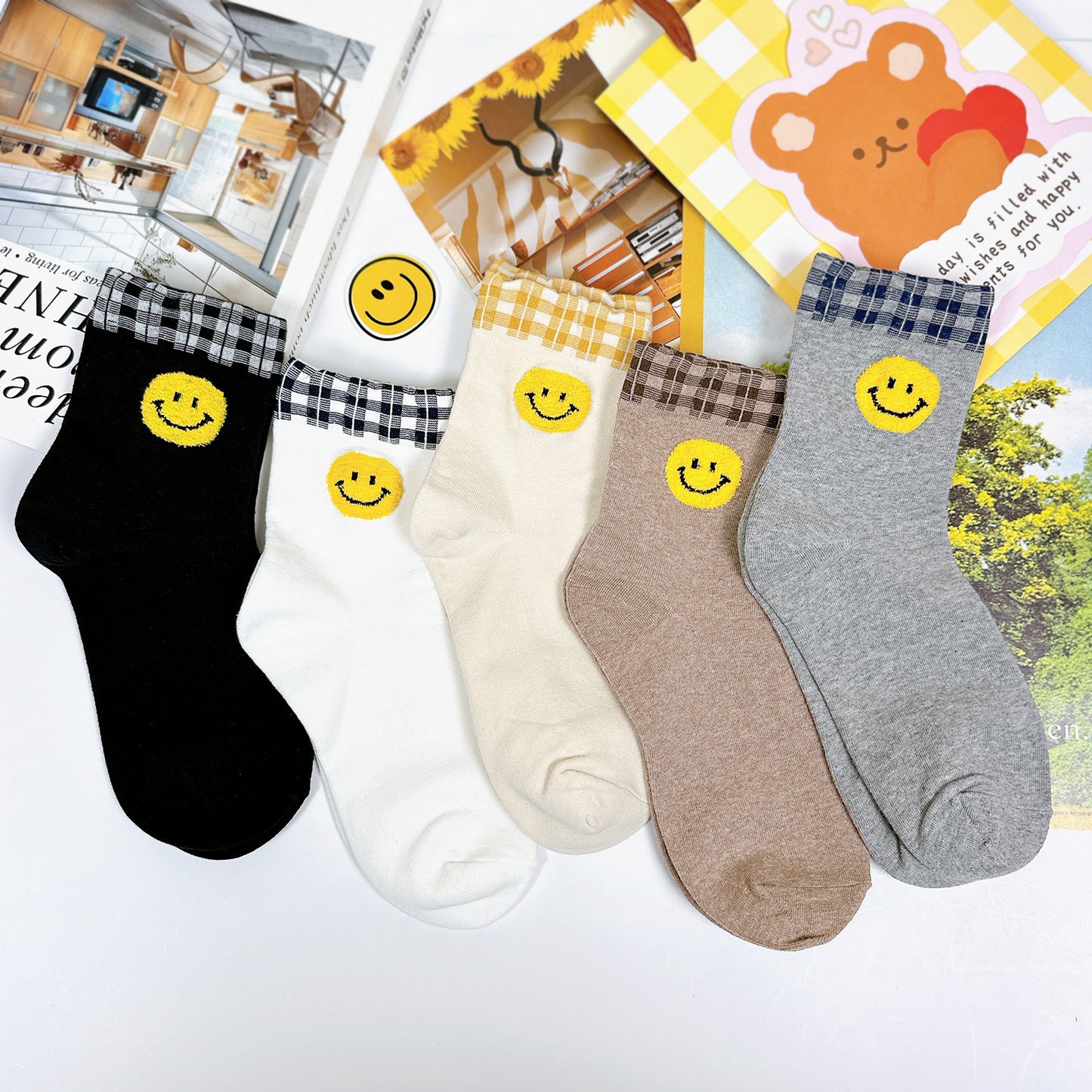 Women's Crew Smile Face Socks - Made in Korea