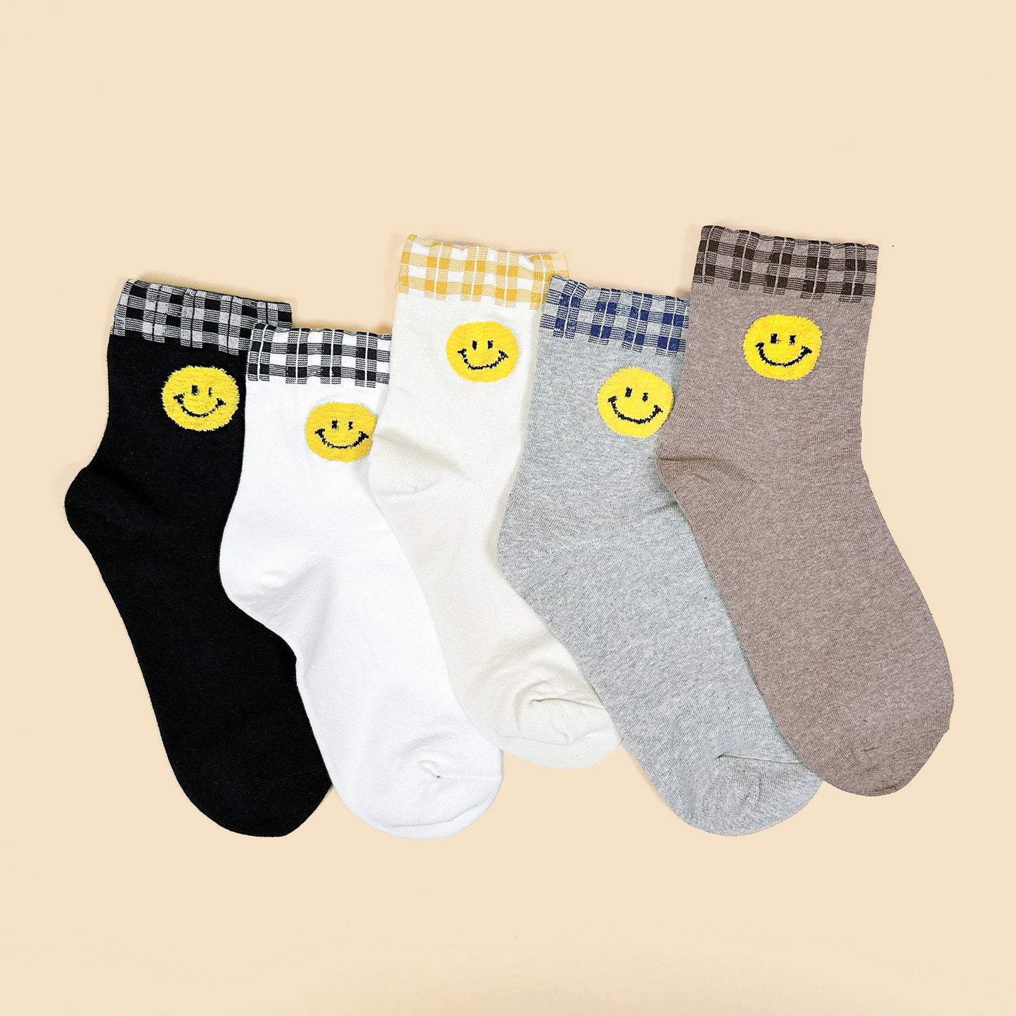 Women's Crew Smile Face Socks - Made in Korea