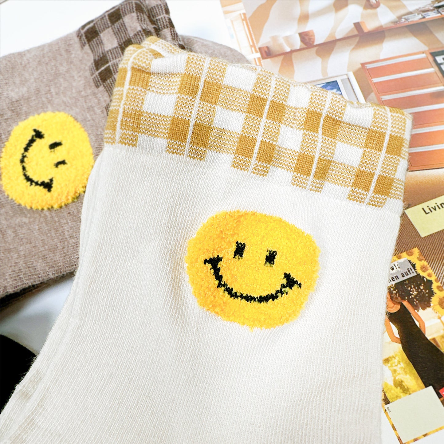 Women's Crew Smile Face Socks - Made in Korea