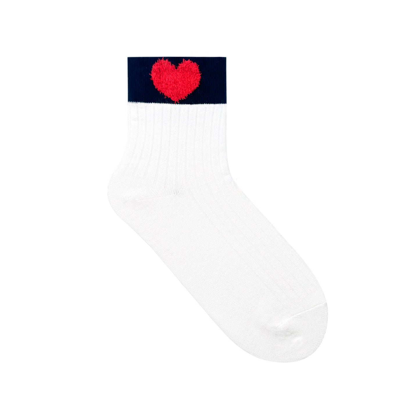 Women's Crew Fluffy Heart Ribbed Socks