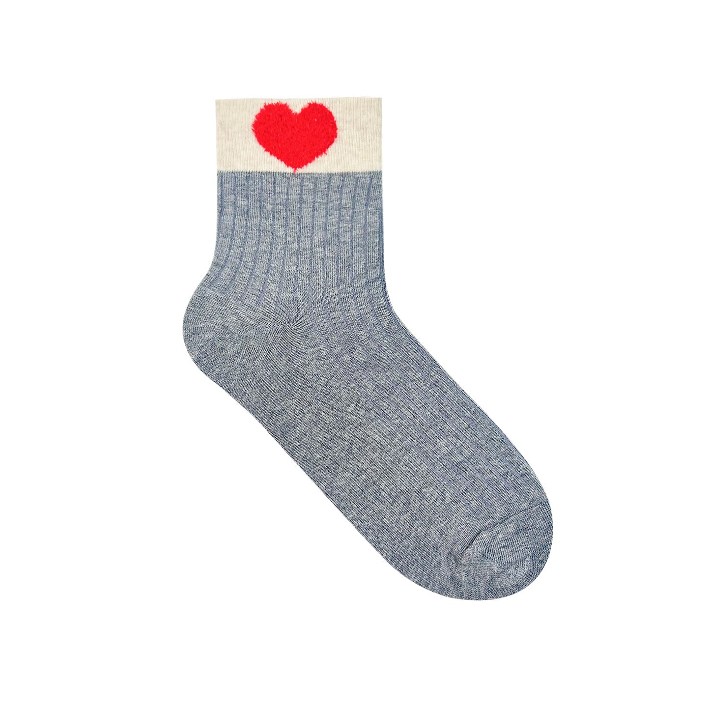 Women's Crew Fluffy Heart Ribbed Socks