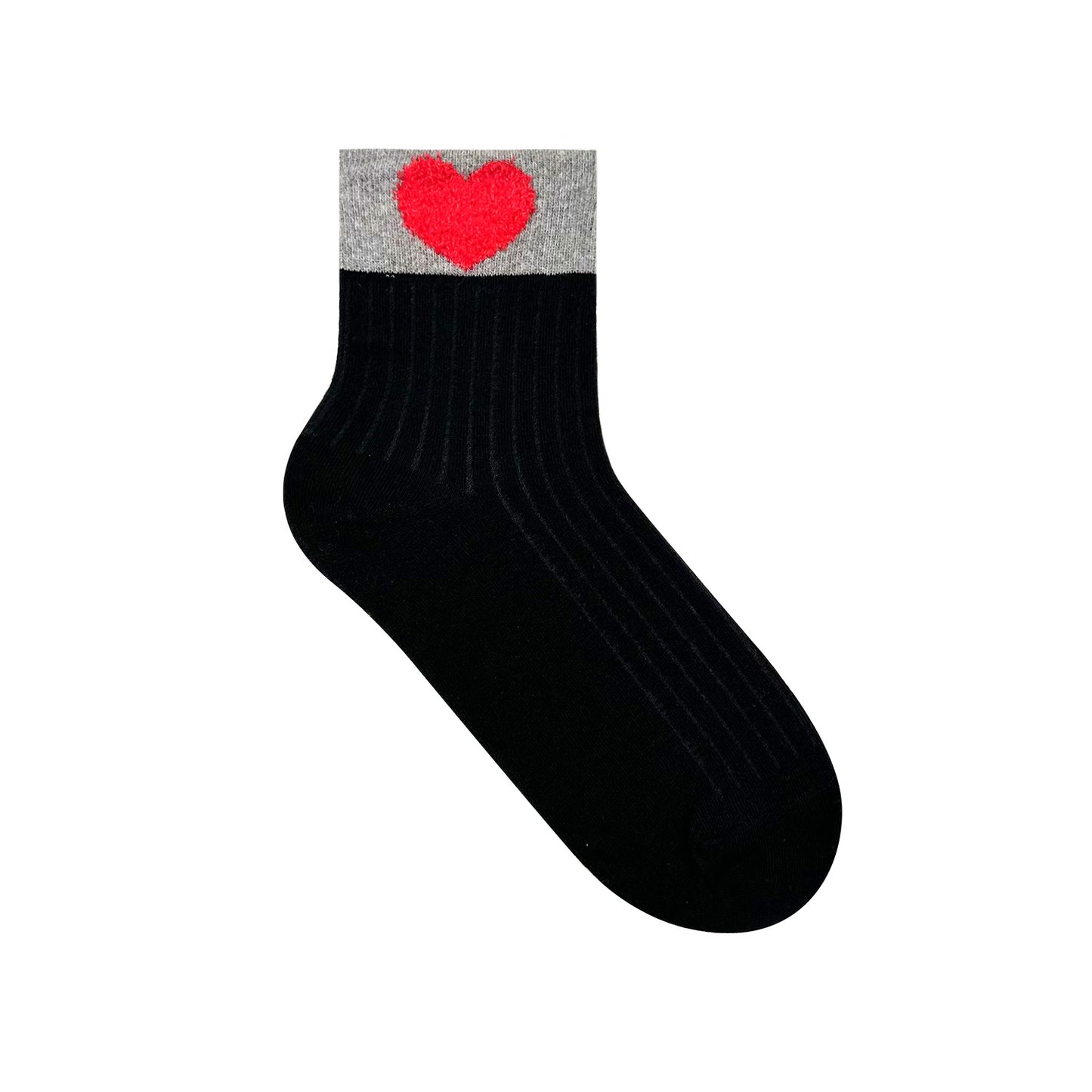 Women's Crew Fluffy Heart Ribbed Socks