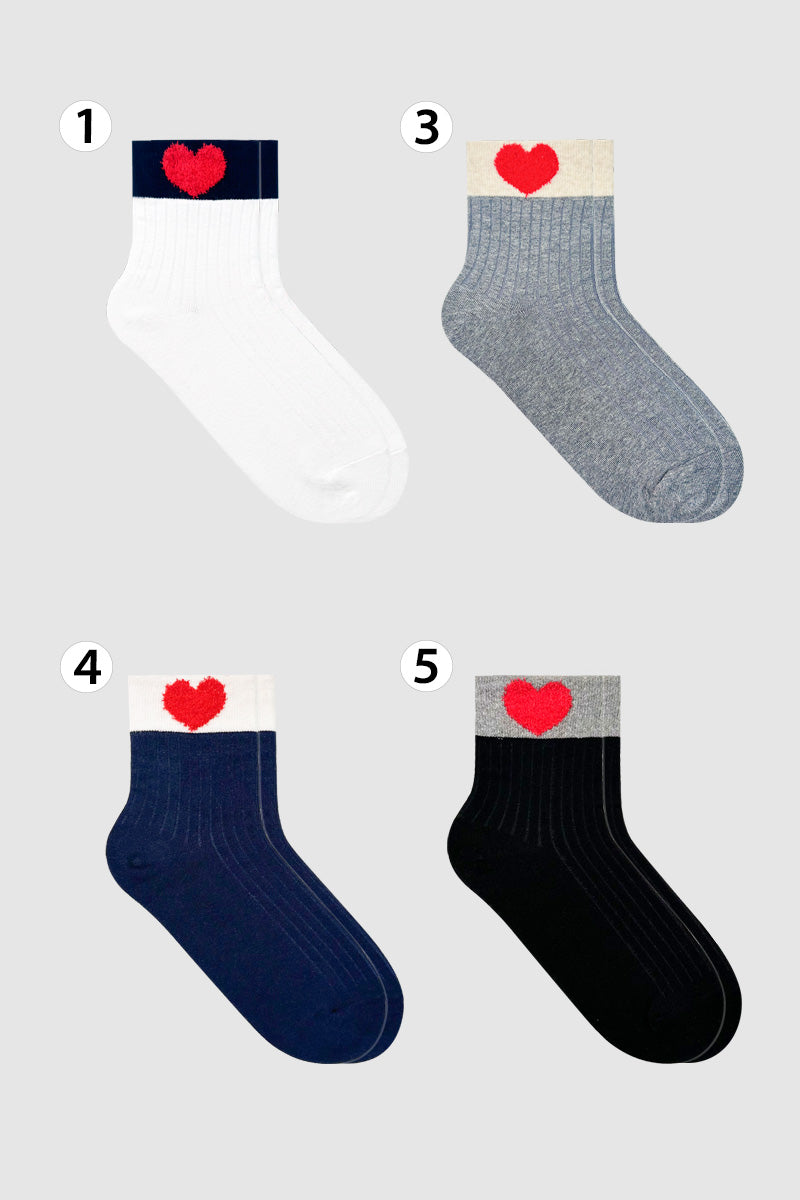 Women's Crew Fluffy Heart Ribbed Socks