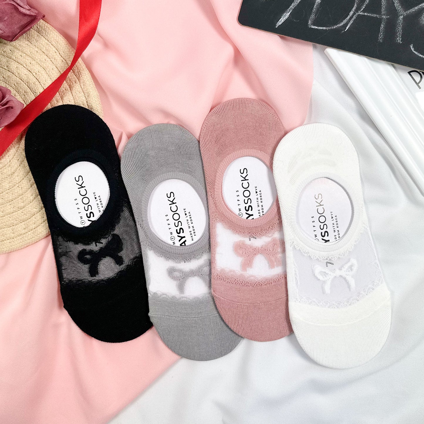 Women's No Show Ribbon See-Through Socks