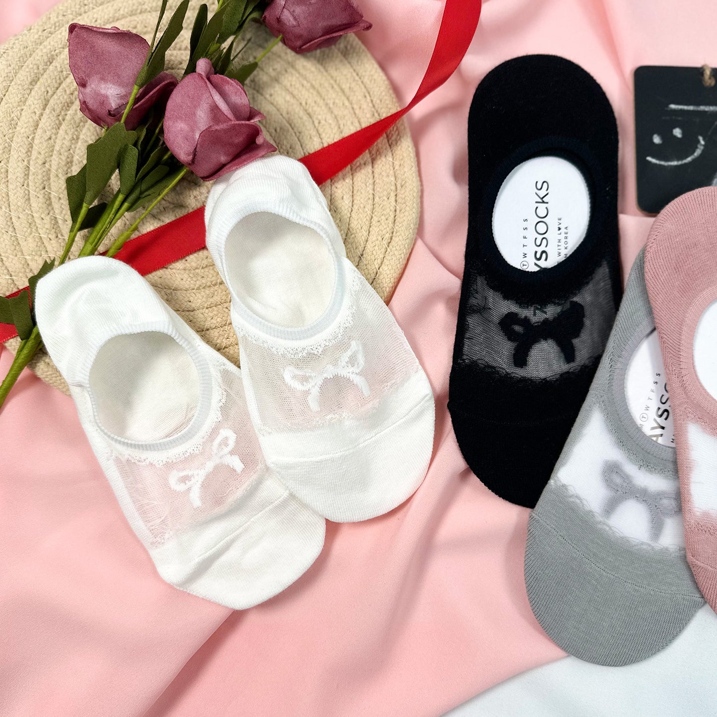 Women's No Show Ribbon See-Through Socks