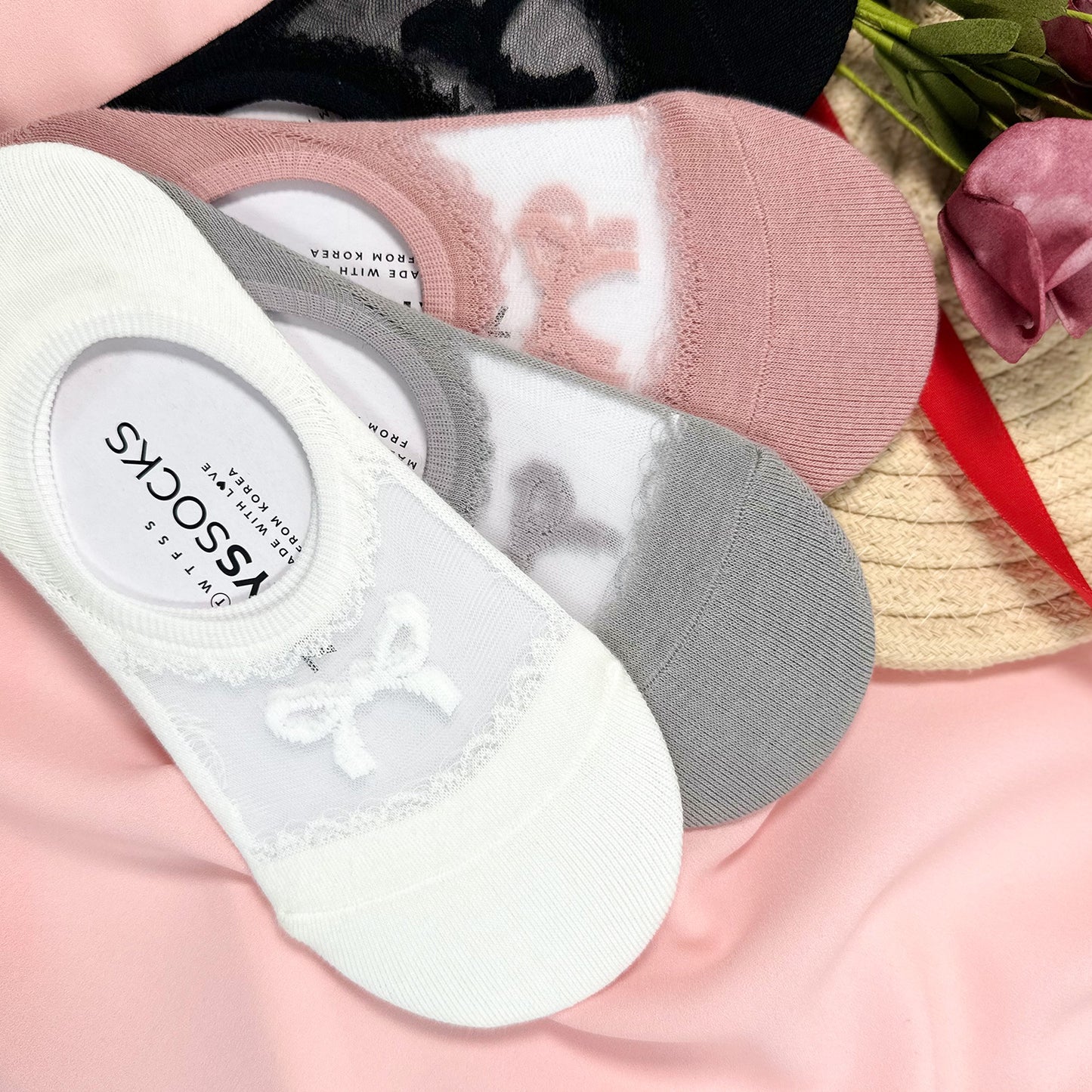Women's No Show Ribbon See-Through Socks