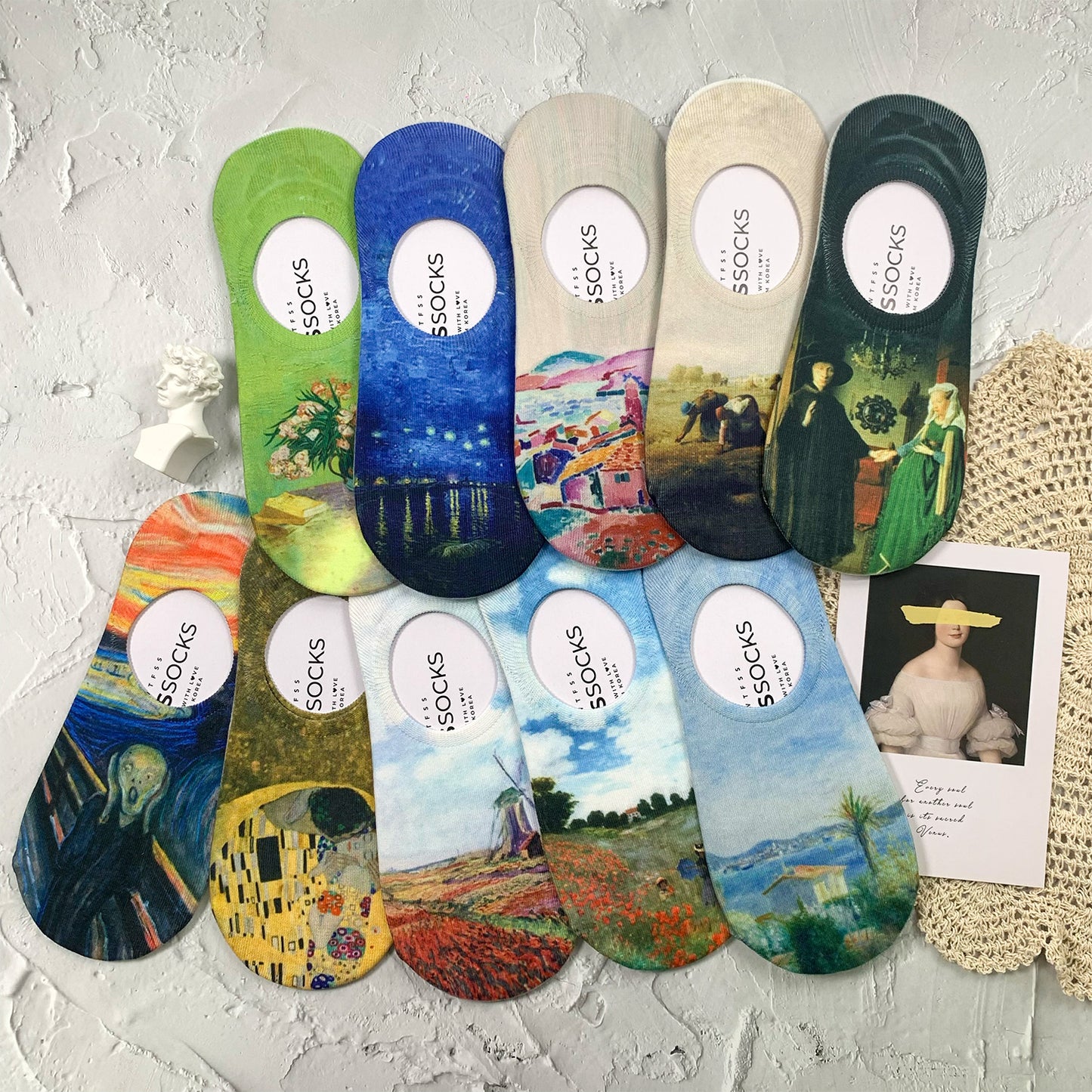 Women's No Show Famous Painting Printing Socks