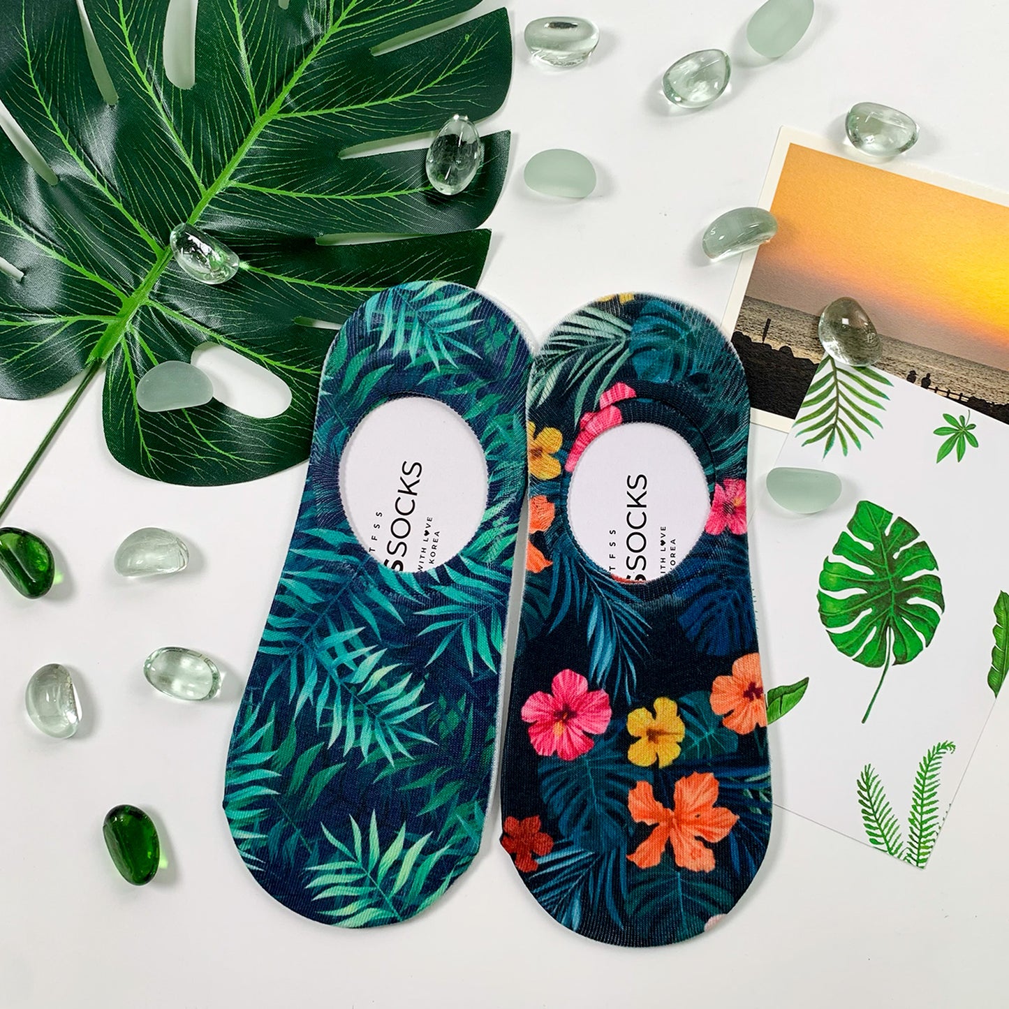 Women's No Show Tropical Printing Art Socks