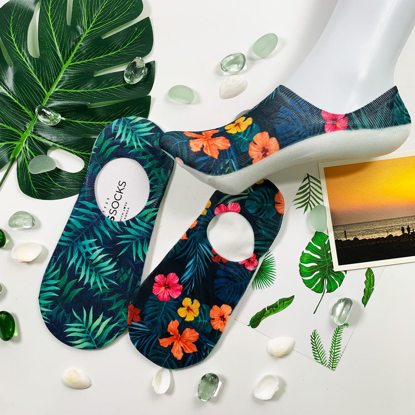 Women's No Show Tropical Printing Art Socks
