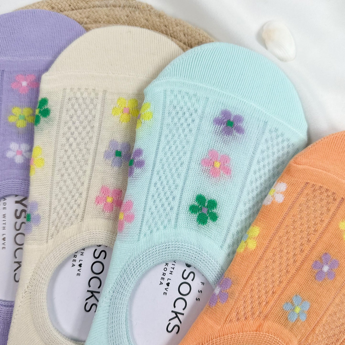 Women's No Show See-Through Pastel Flower Socks
