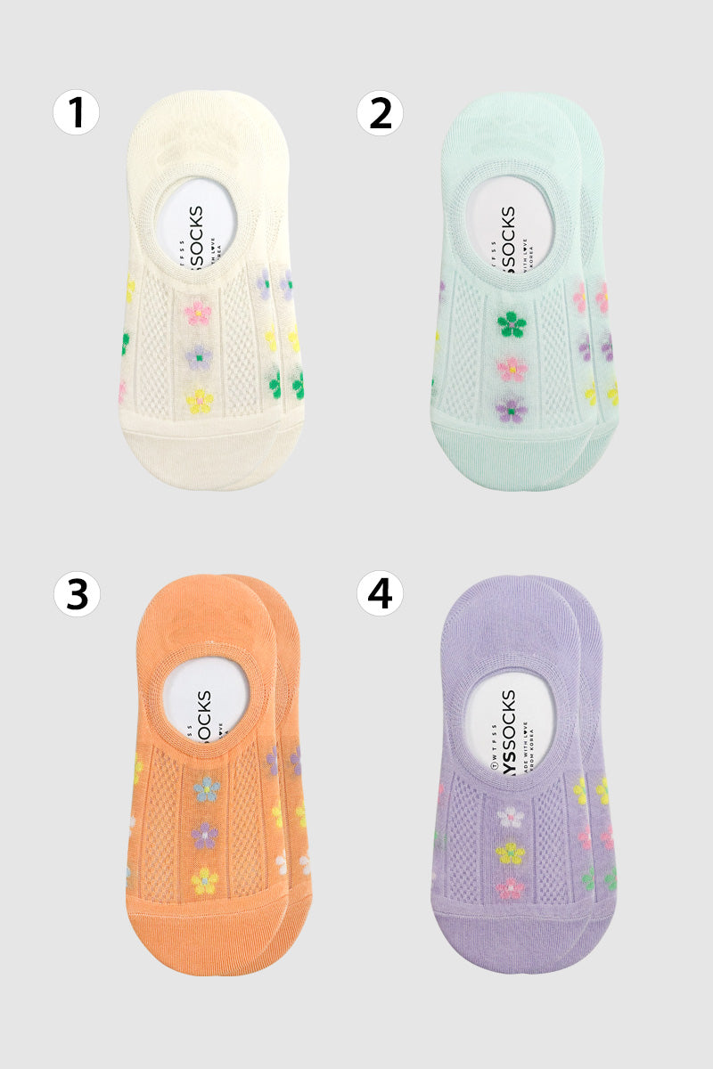 Women's No Show See-Through Pastel Flower Socks