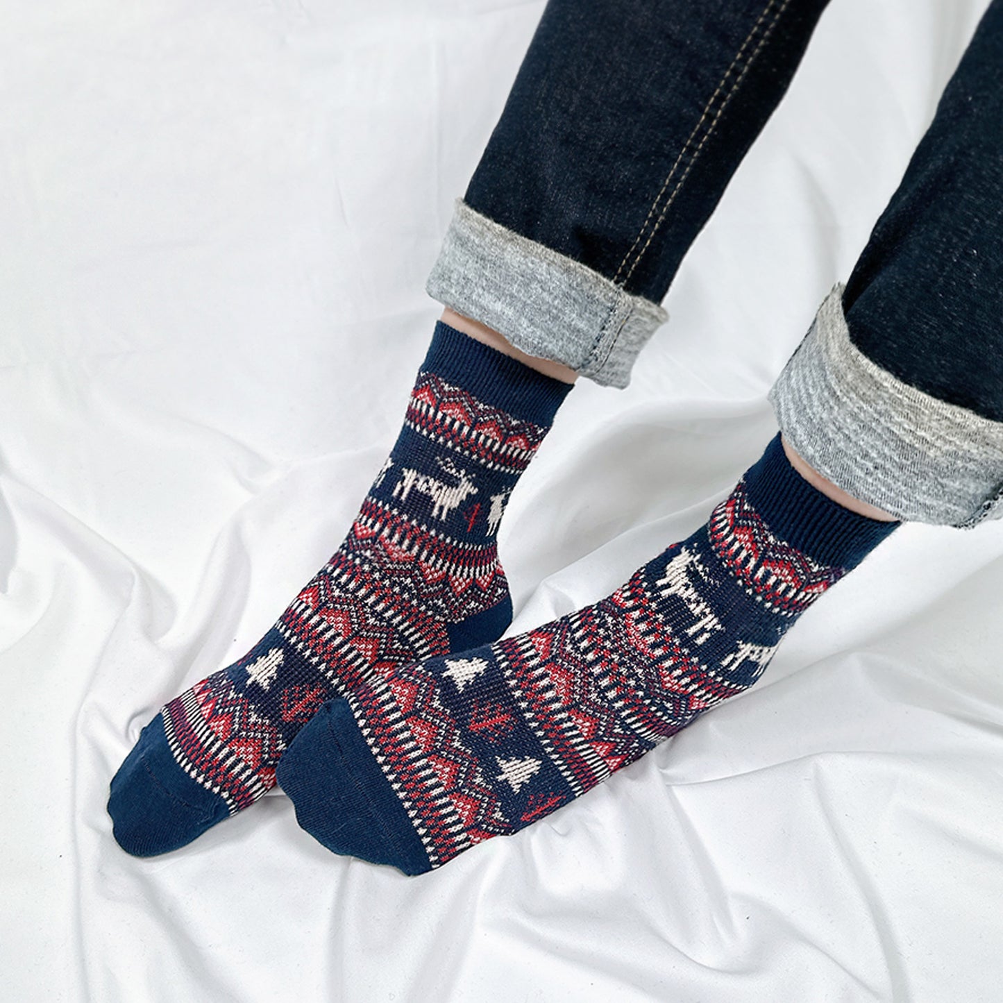 Women's Crew Winter Nordic Deer Jacquard Socks