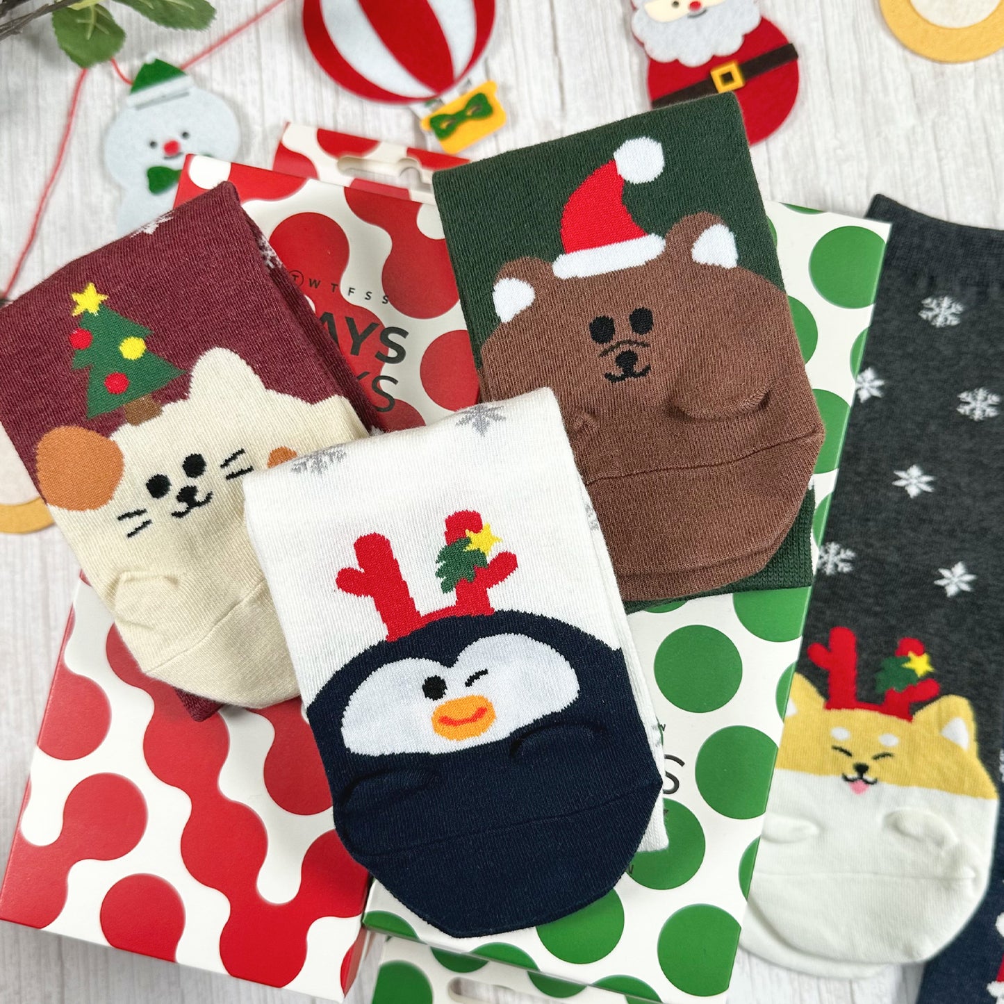 Women's Crew Animal Santa Socks