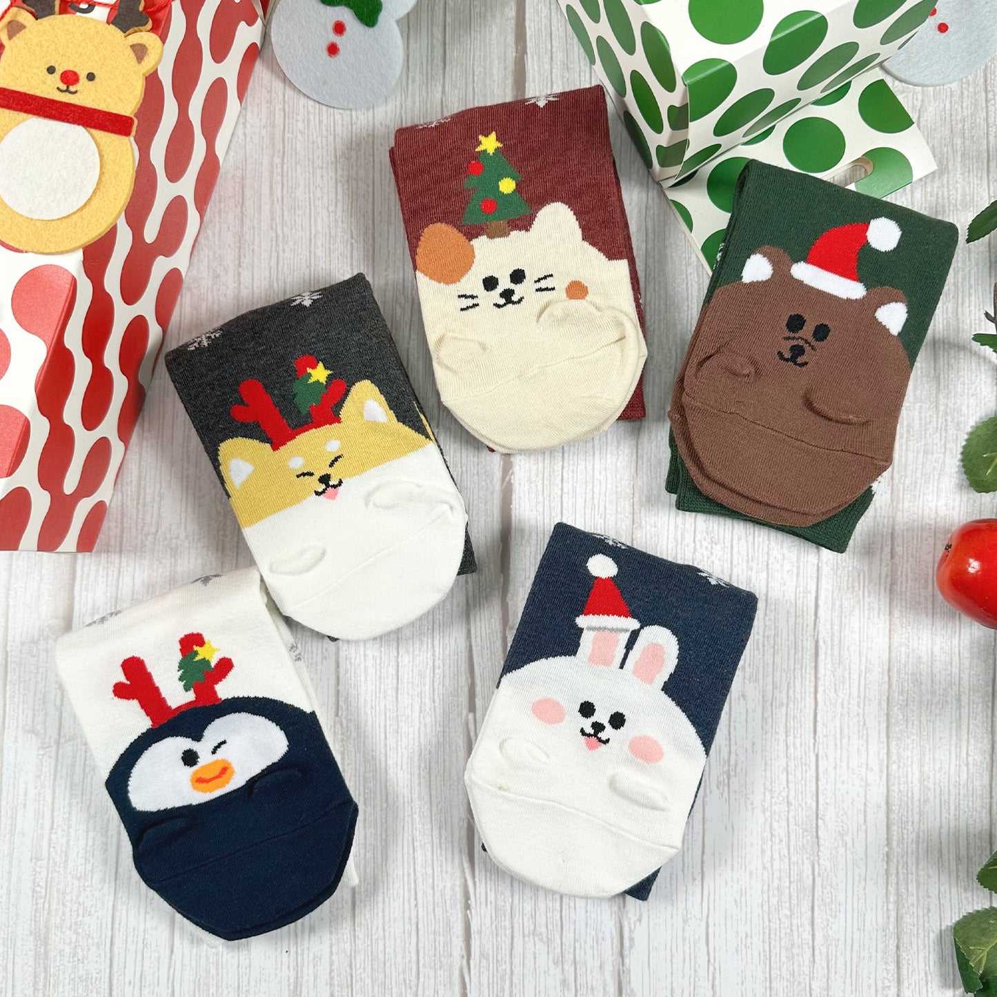 Women's Crew Animal Santa Socks