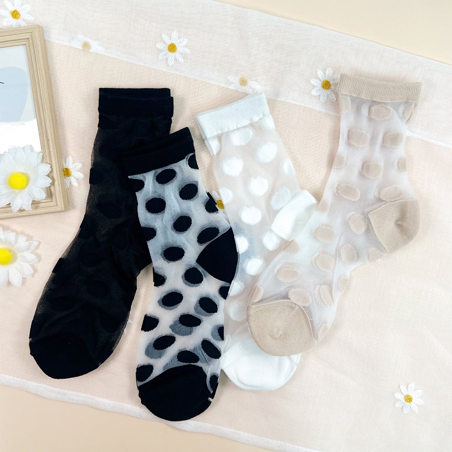 Women's Crew See-Through Basic Dot Socks
