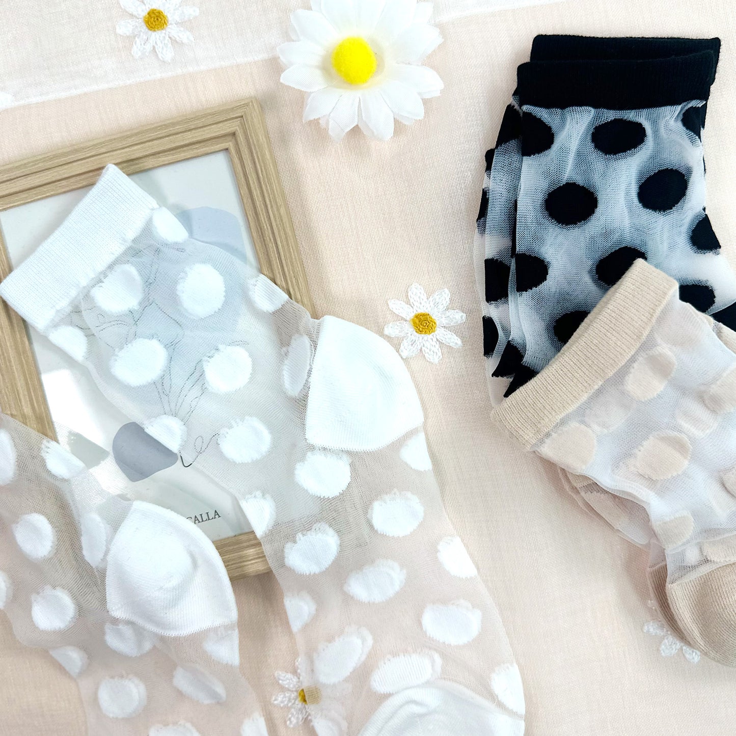 Women's Crew See-Through Basic Dot Socks