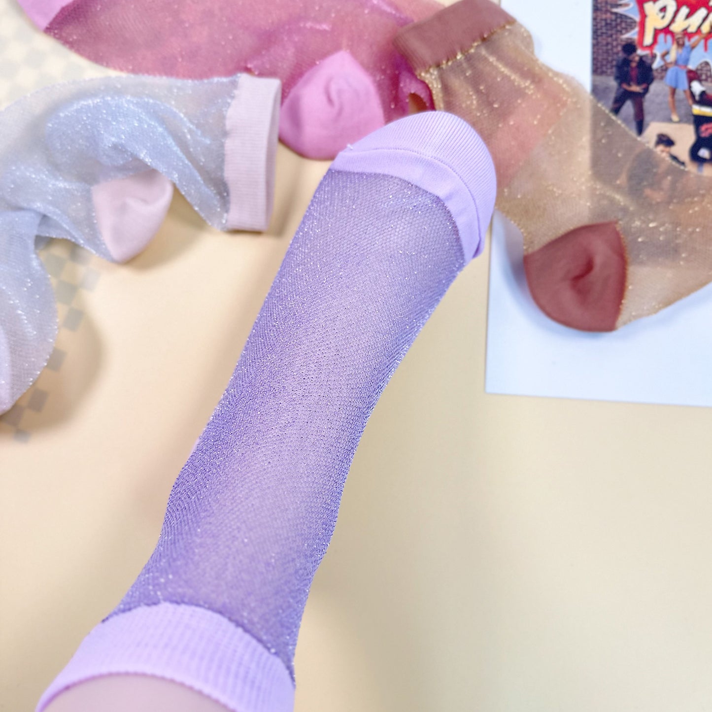 Women's Ankle See-Through Glitter Jacquard Socks