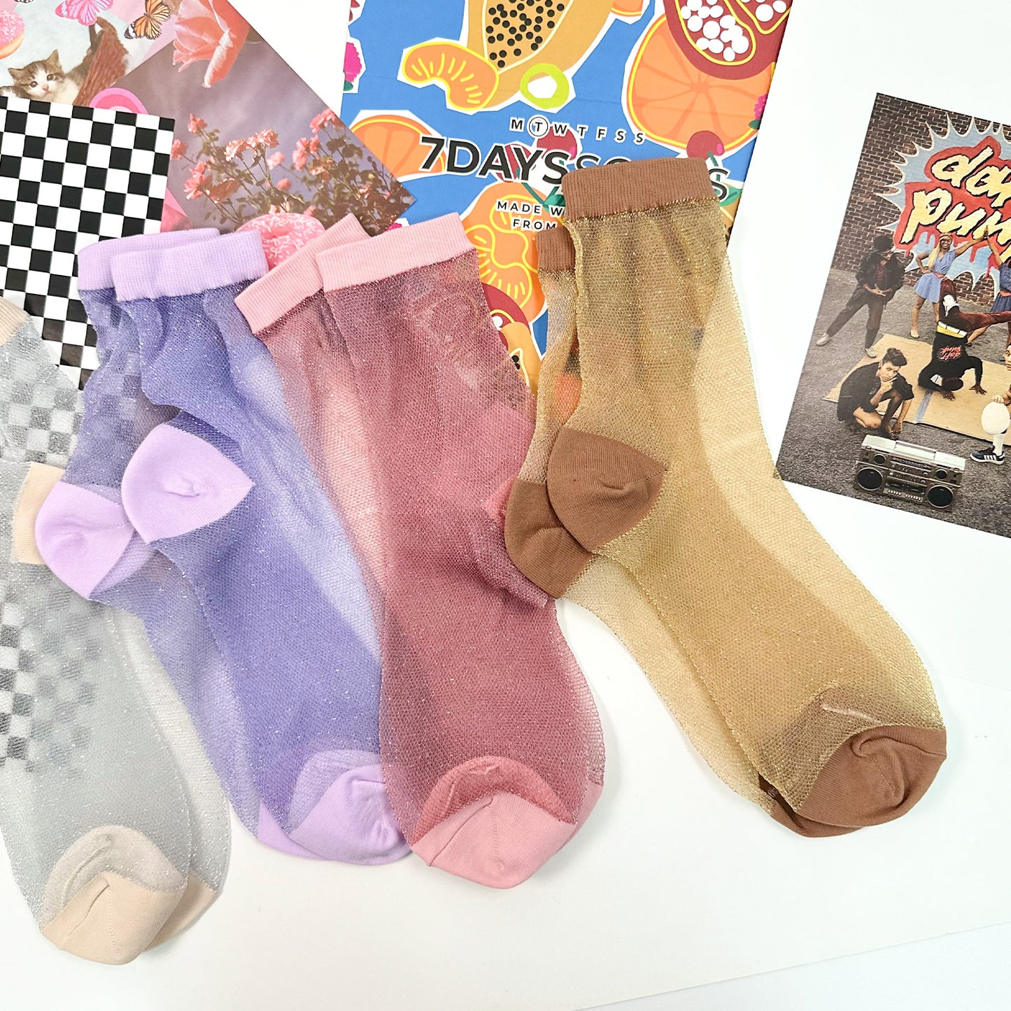 Women's Ankle See-Through Glitter Jacquard Socks