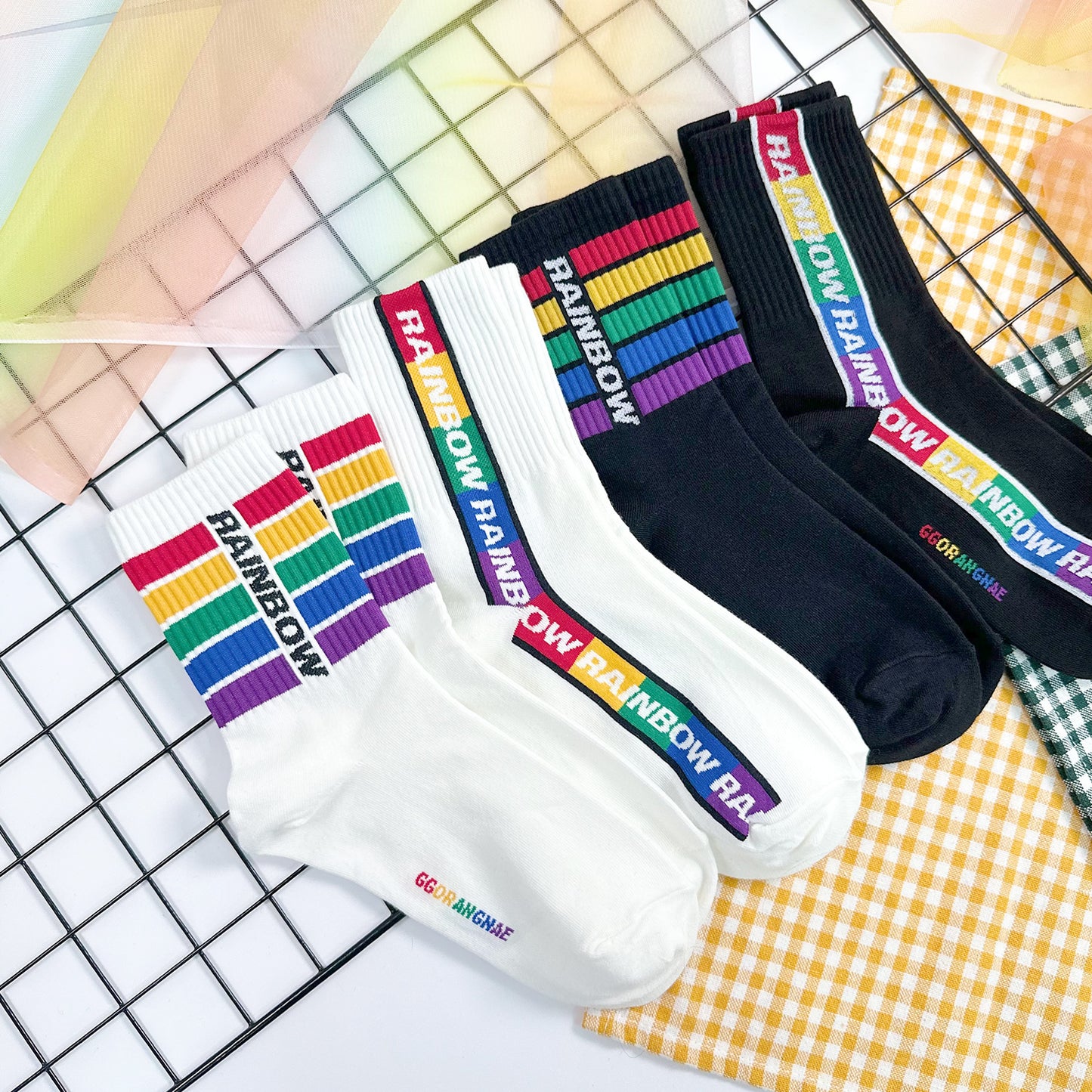 Women's Crew Rainbow Lettering Socks