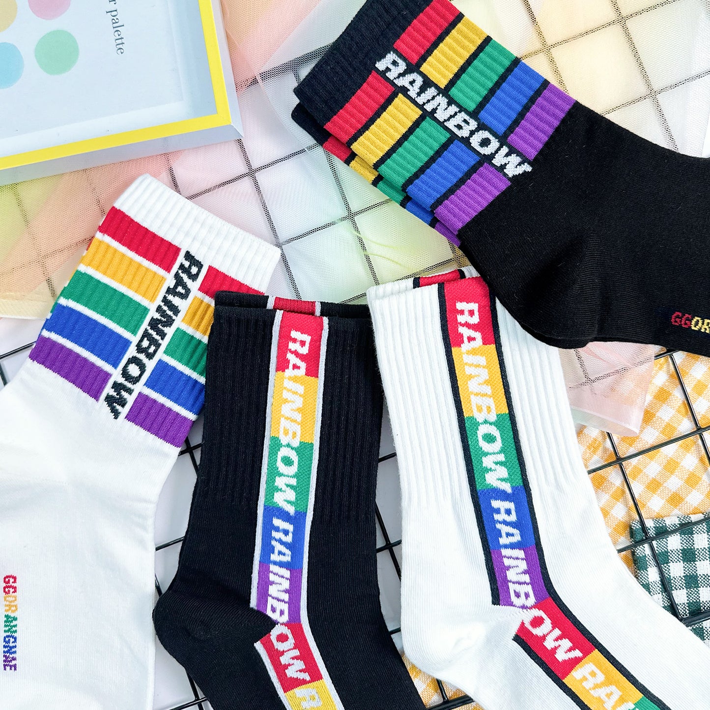 Women's Crew Rainbow Lettering Socks