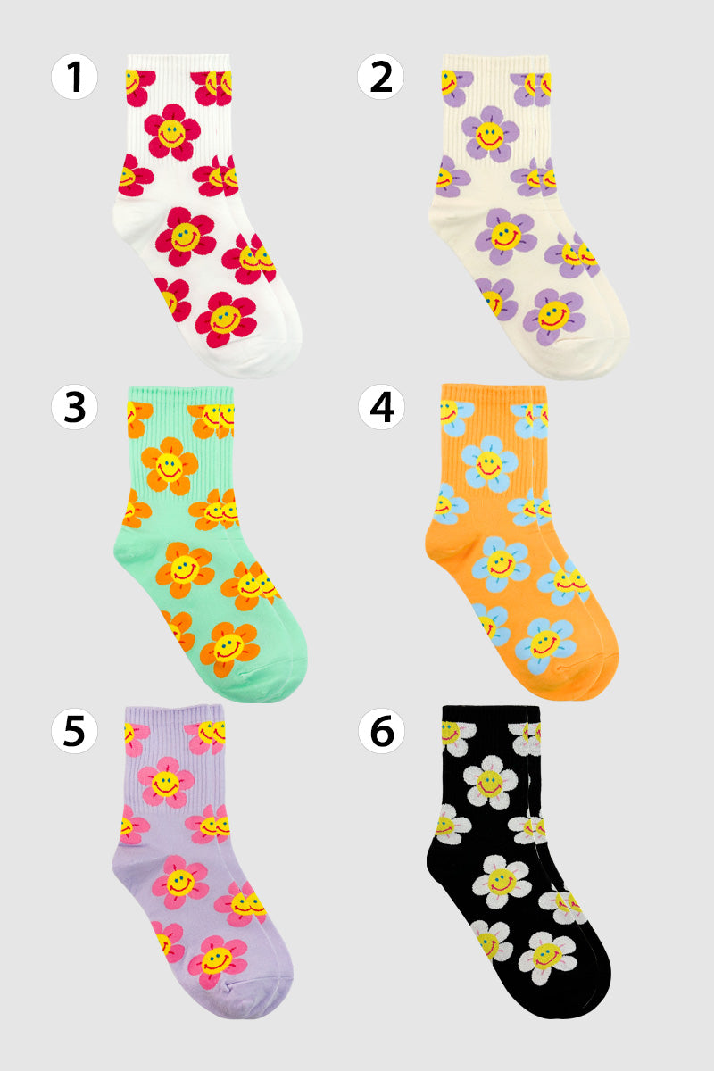 Women's Crew Smile Flower Socks