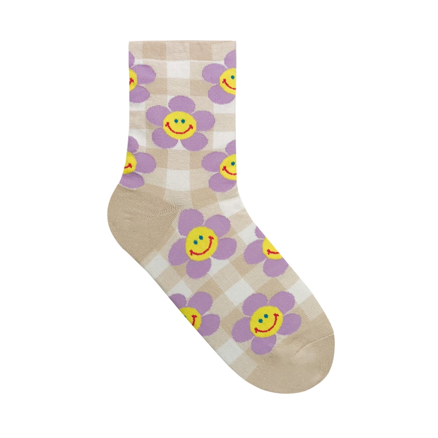 Women's Crew Check Smile Flower Socks