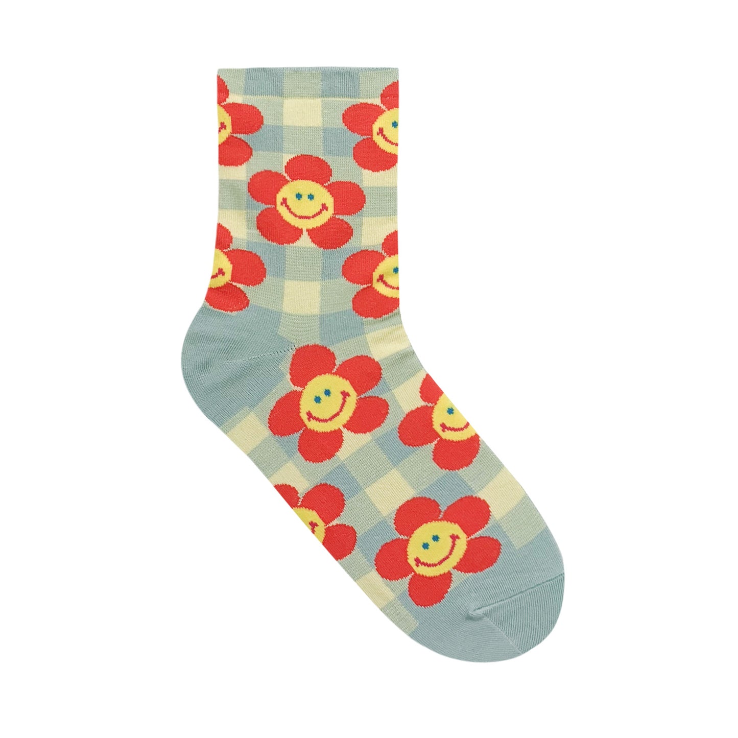 Women's Crew Check Smile Flower Socks
