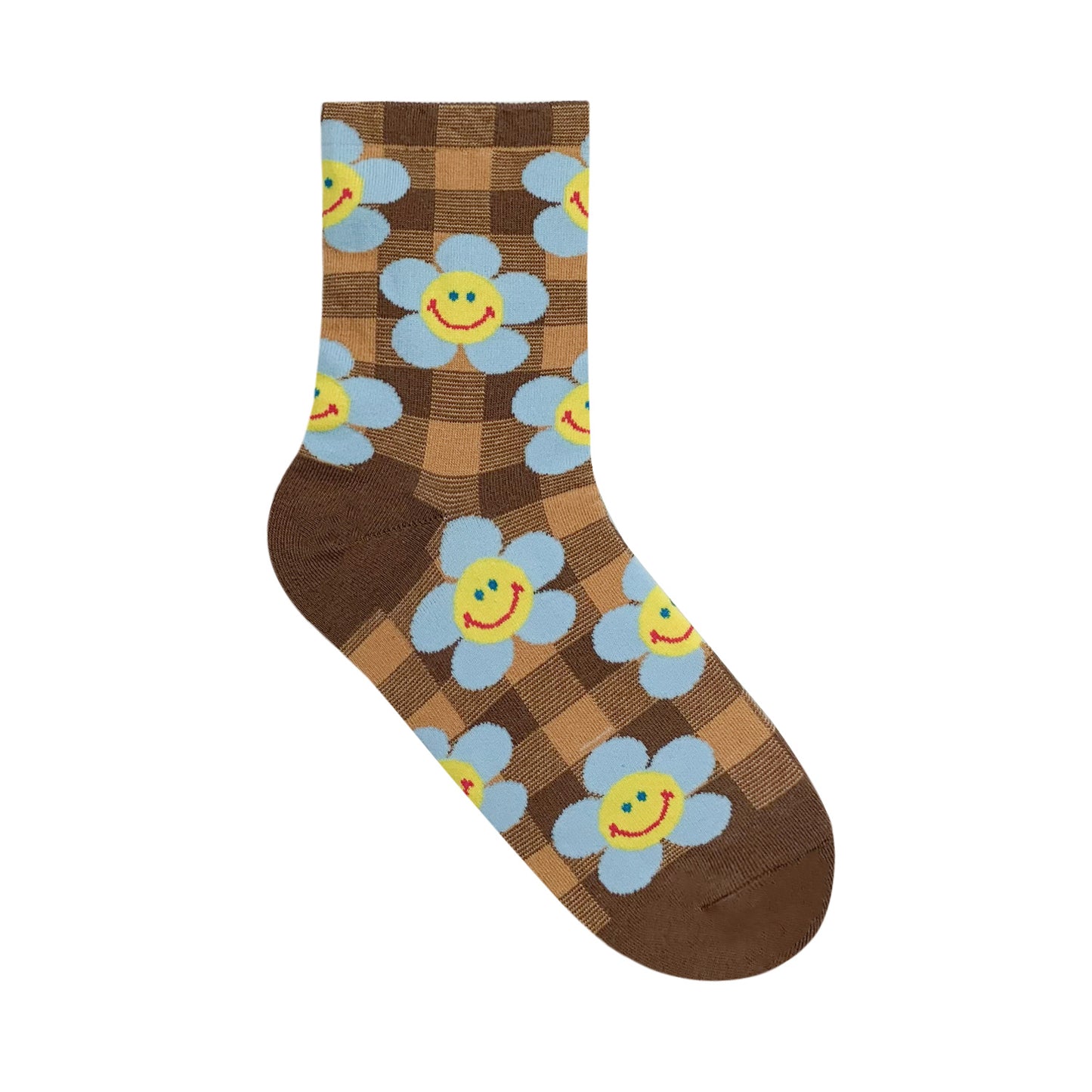Women's Crew Check Smile Flower Socks