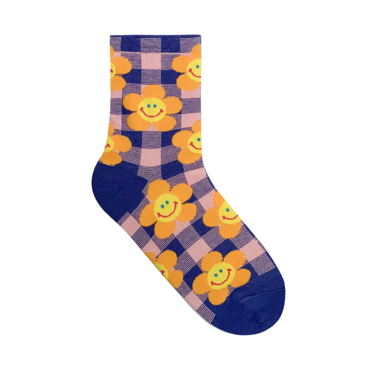 Women's Crew Check Smile Flower Socks